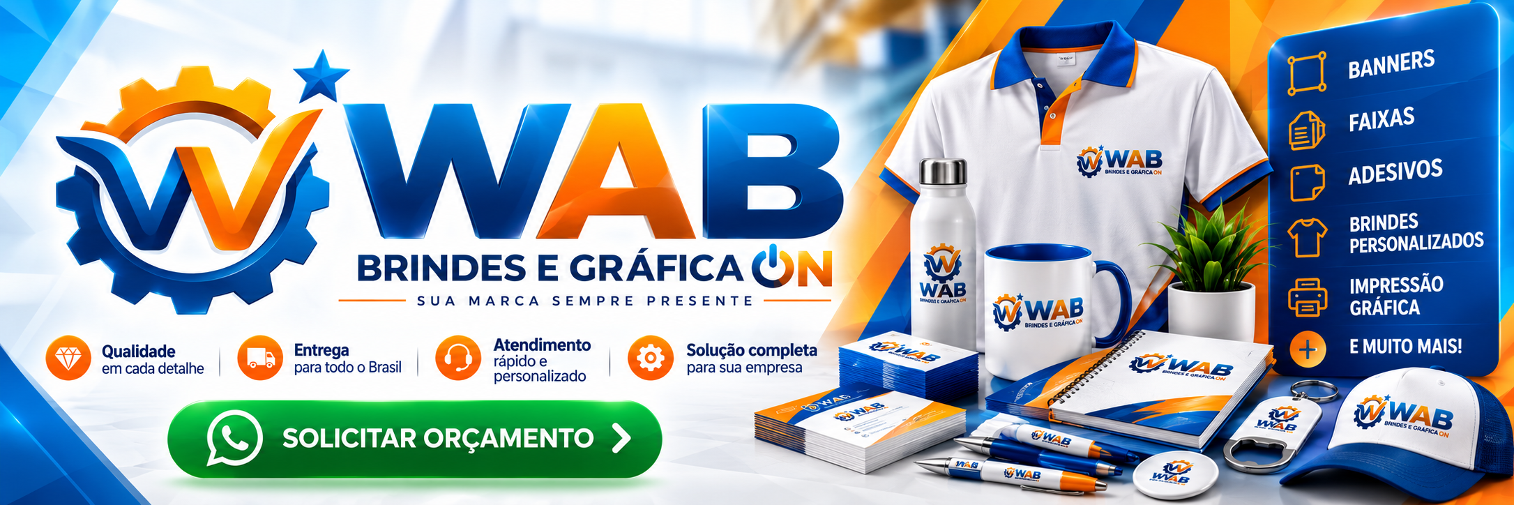 WAB Brindes e Gráfica ON: impressos e brindes personalizados